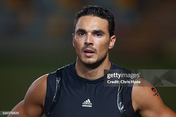 Joshua Ross looks on after winning the Men's 200 Metre Open during the Brisbane Track Classic at Queensland Sport and Athletics Centre on March 23,...