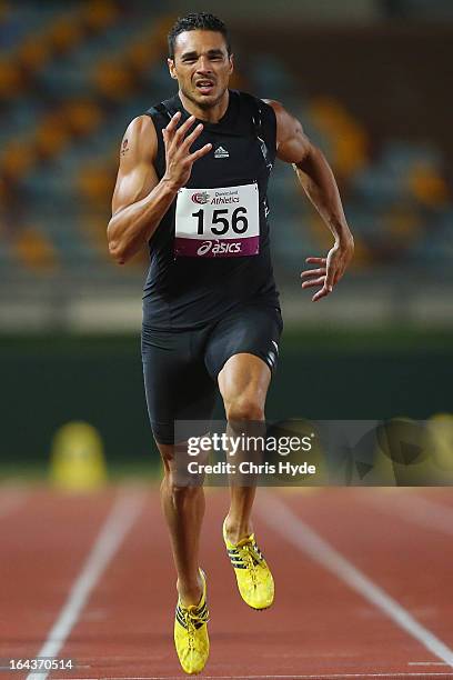 Joshua Ross runs in the Men's 200 Metre Open during the Brisbane Track Classic at Queensland Sport and Athletics Centre on March 23, 2013 in...