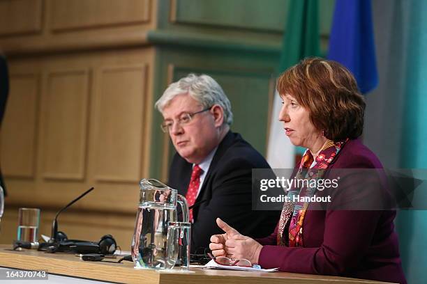 In this handout image provided by The Department of the Taoiseach, Eamon Gilmore TD, Tánaiste and Minister for Foreign Affairs and Trade and...