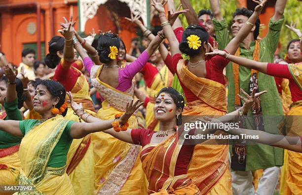 Rabindra Bharti University's students performing at ‘Basanta Utsav’ cultural Programme at Jorasanko Campus on March 22, 2013 in Kolkata, India. Holi...