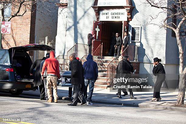 The casket of Kimani Gray is carried into St. Catherine of Genoa Church for his funeral on March 23, 2013 in the Brooklyn borough of New York City....