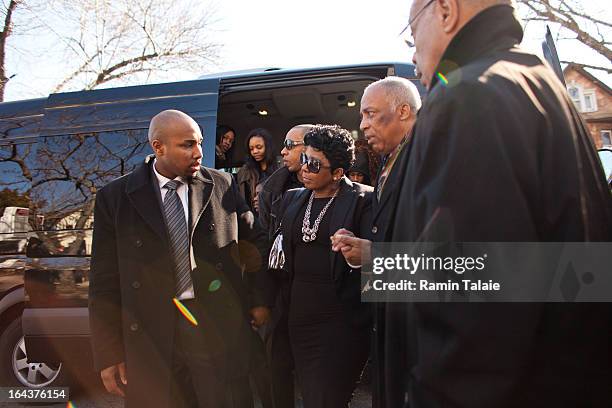 Carol Gray , mother of Kimani Gray is escorted by City Councilman Charles Barron and family members as she arrives for her son's funeral at St....