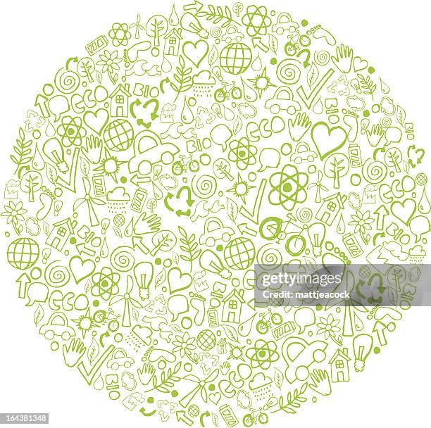 eco circle - hand drawn icons - footprint heart shape stock illustrations