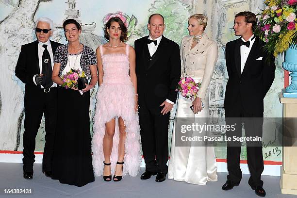 Karl Lagerfeld, Princess Caroline of Hanover, Charlotte Casiraghi, Prince Albert II of Monaco, Princess Charlene of Monaco and Pierre Casiraghi...
