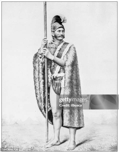 illustrations, cliparts, dessins animés et icônes de hawaii, photo ancienne: royal cloak of hawaii - monarque rôle social