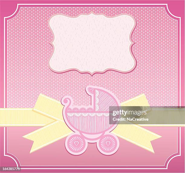 baby girl congratulation card - vector illustration - lace textile stock illustrations