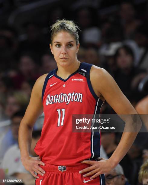 Elena Delle Donne of the Washington Mystics looks on during the game on September 3, 2022 at Galen Center in Los Angeles, California. NOTE TO USER:...