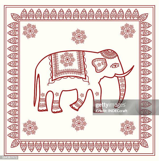 decorated indian elephant - elephant tattoos stock illustrations