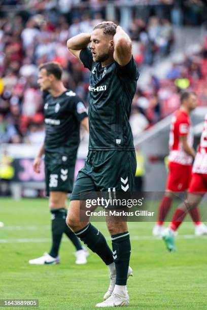 Niclas Fuellkrug of Bremen looks dejected during the Bundesliga match between Sport-Club Freiburg and SV Werder Bremen at Europa-Park Stadion on...