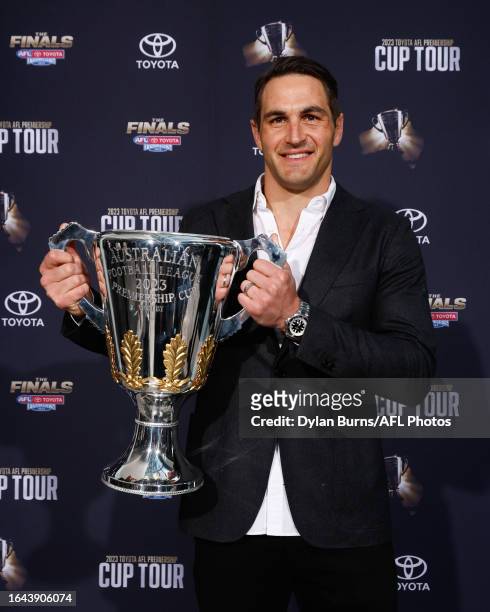 Josh Kennedy, the 2023 premiership cup ambassador poses for a photo during the official launch of the 2023 Toyota AFL Finals Series at the Toyota...