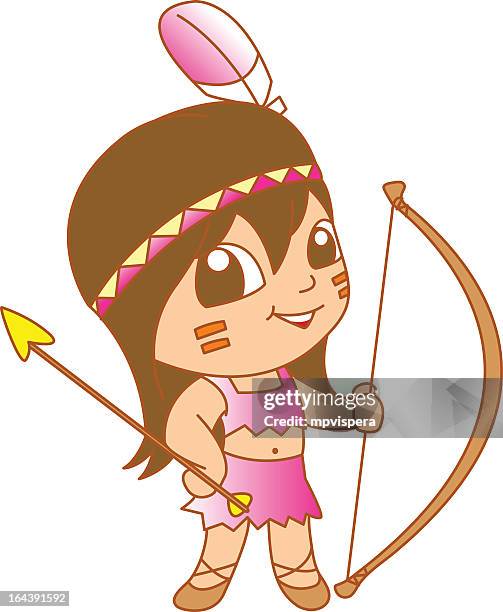 stockillustraties, clipart, cartoons en iconen met little native smiling - indian costume