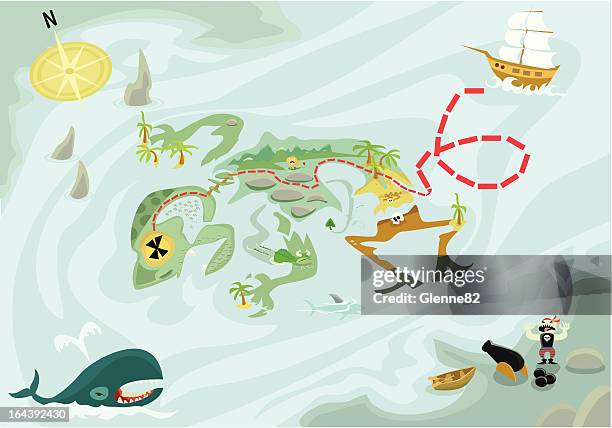 dead pirate islands treasure map - sea monster stock illustrations