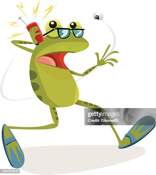 frog on a mobile phone - frog white background stock illustrations