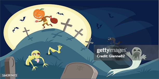 halloween hills - werewolf stock illustrations