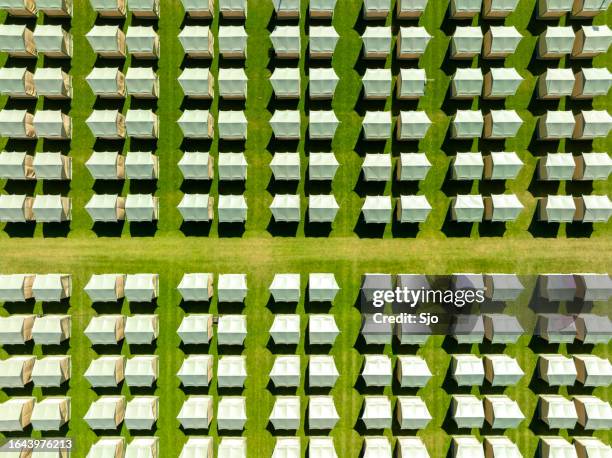 tents at a campsite seen from above - multiplication stock pictures, royalty-free photos & images