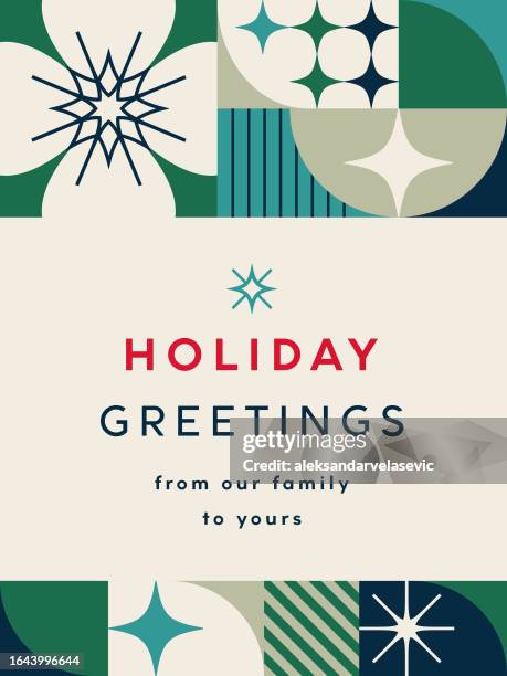 ilustrações de stock, clip art, desenhos animados e ícones de geometric holiday christmas card mid-century style - feriado