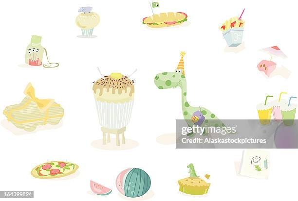 dinobirthdayparty! - quiche fruit stock illustrations