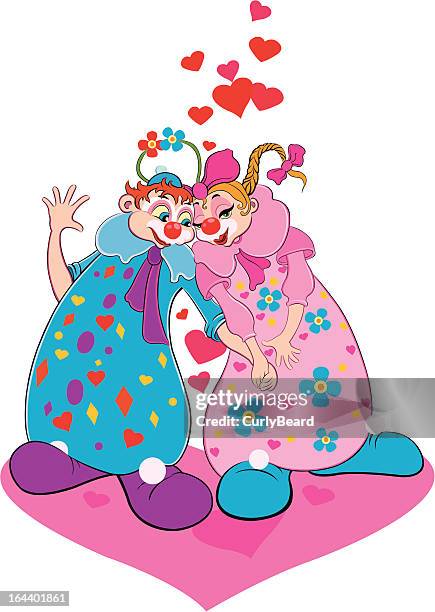 clowns in love - clown makeup stock illustrations