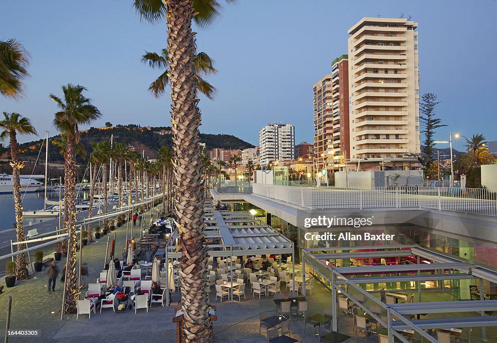 Apartments, cafes and marina at Malaga