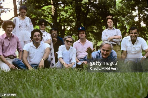 Guests at a summer picnic at the home of director James Ivory in Claverack, New York, August 1979. Among the group are publisher Anthony Korner ,...