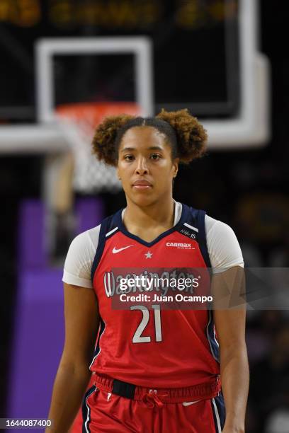 Tianna Hawkins of the Washington Mystics looks on during the game on September 3, 2022 at Galen Center in Los Angeles, California. NOTE TO USER: User...