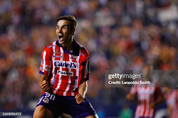Unai Bilbao of Atletico San Luis celebrates after scoring the team's second goal during the 7th round match between Atletico San Luis and Atlas as...