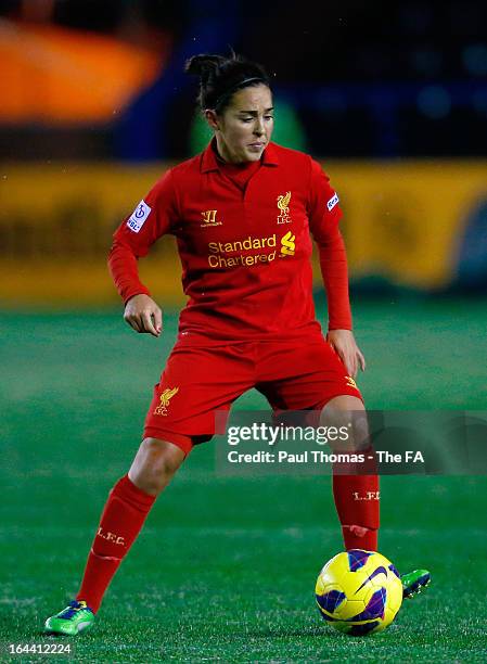 Fara Williams of Liverpool in action during the FA WSL Continental Cup match between Liverpool Ladies FC v Everton Ladies FC at the Halton Stadium on...