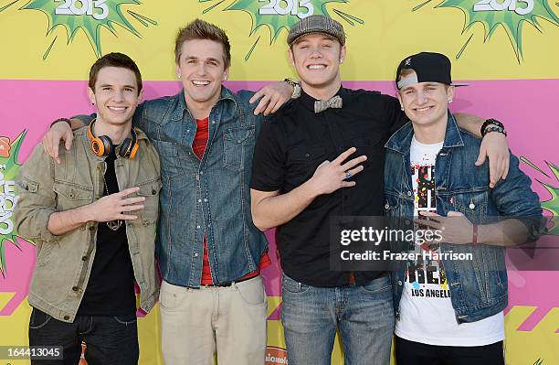 Musicians Kieran Ackerman, Aaron Scott, Ben Robinson and Adam Ackerman of Four Count arrive at Nickelodeon's 26th Annual Kids' Choice Awards at USC...