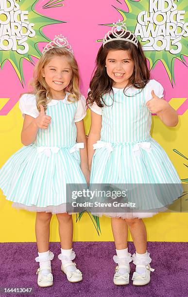 Rosie McClelland and Sophia Grace Brownlee arrive at Nickelodeon's 26th Annual Kids' Choice Awards at USC Galen Center on March 23, 2013 in Los...