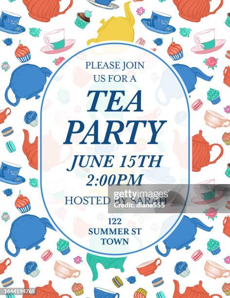 tea party invitation template - tea party invite stock illustrations