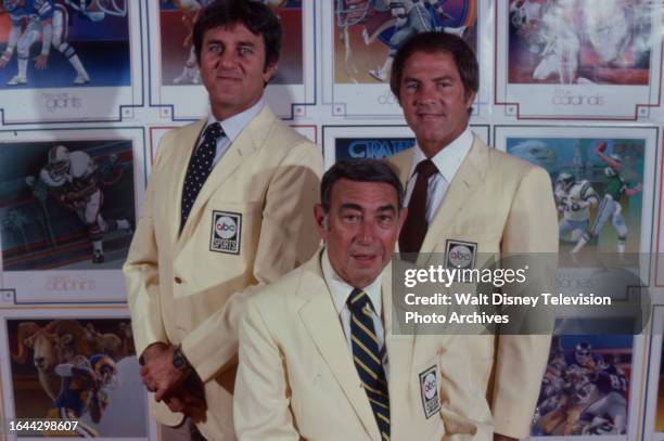Don Meredith, Howard Cosell, Frank Gifford promotional photo for the ABC Sports tv series 'Monday Night Football'.