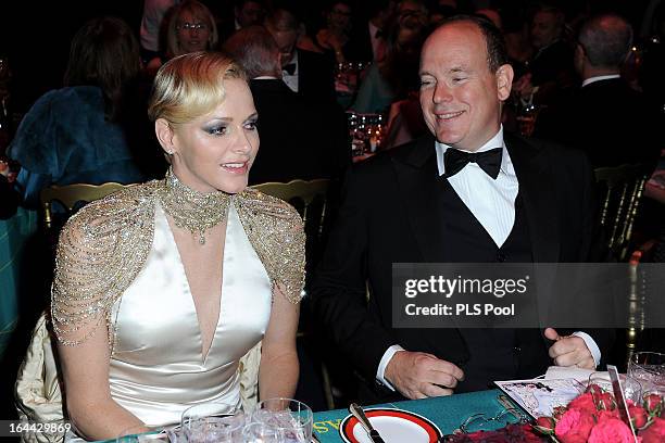 Princess Charlene of Monaco and Prince Albert II of Monaco attend the 'Bal De La Rose Du Rocher' in aid of the Fondation Princess Grace on the 150th...