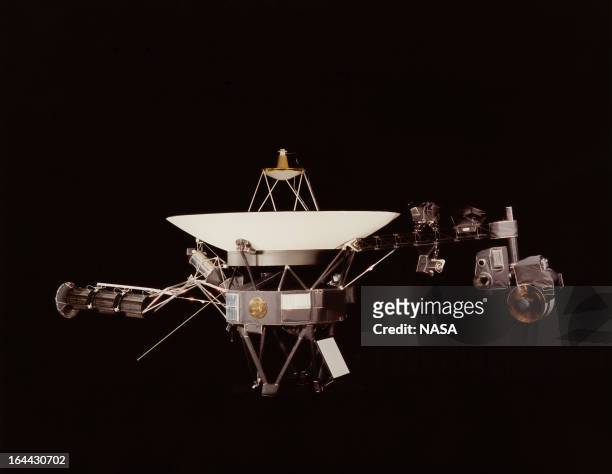 Image of one of the Voyager space probes. Voyager 1 and its identical sister craft Voyager 2 were launched in 1977 to study the outer Solar System...