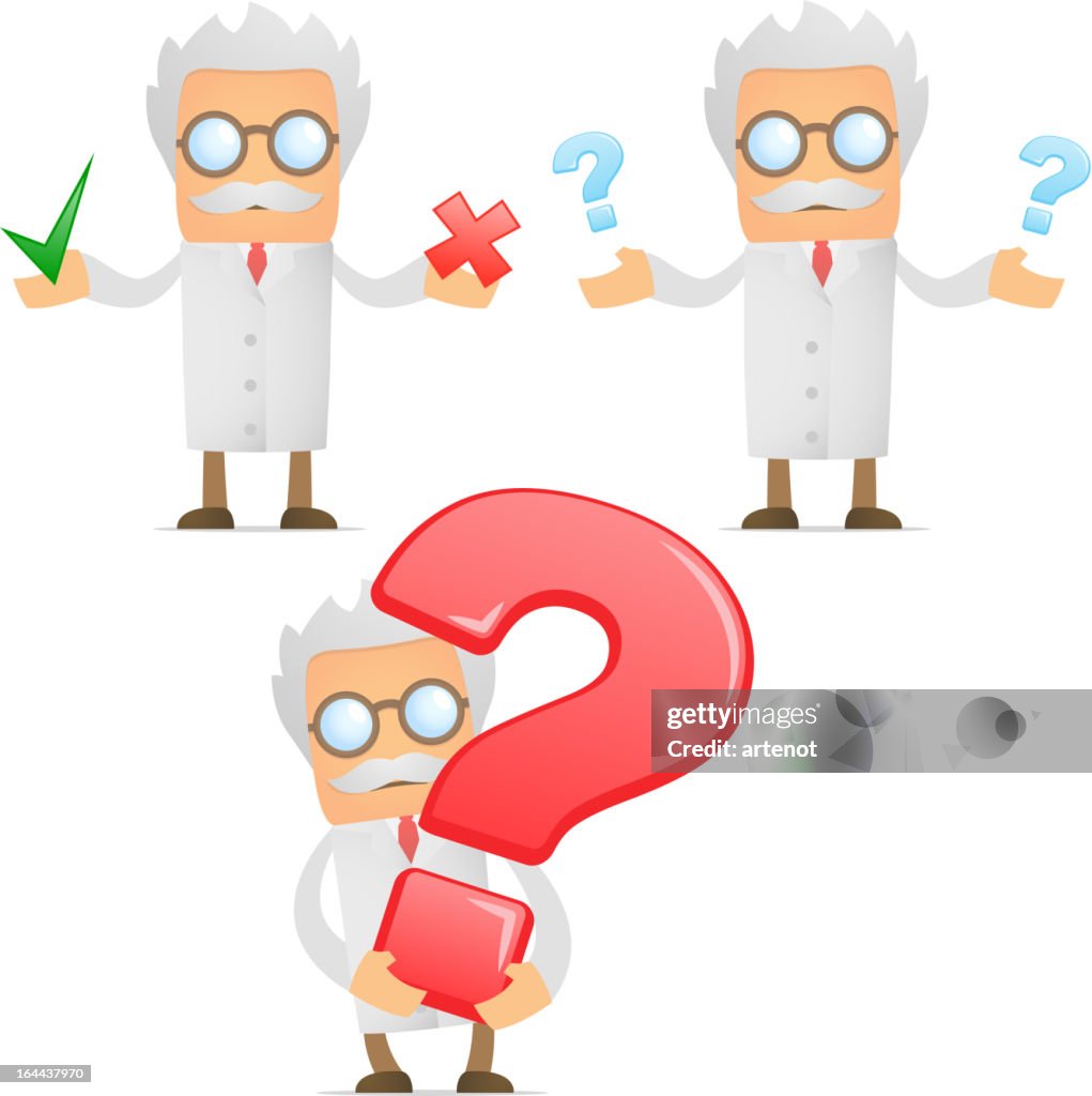 Funny Cartoon Scientist With A Question Mark High-Res Vector Graphic -  Getty Images