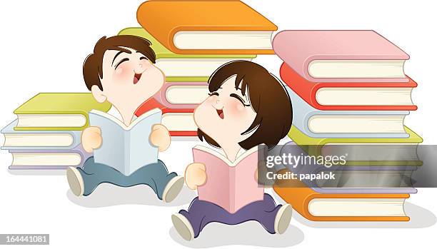 kids reading - elementary school library stock illustrations