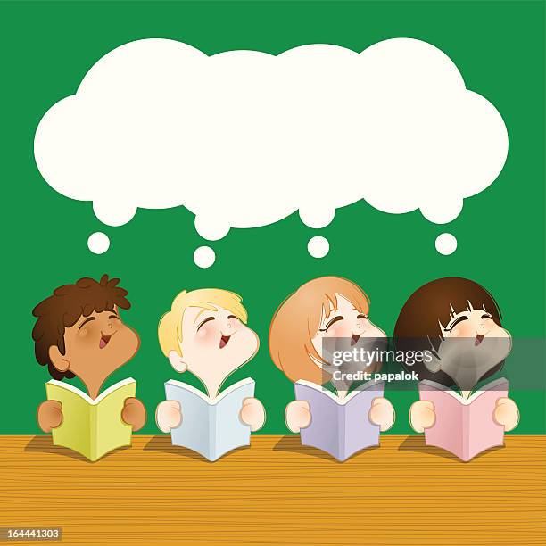 school kids learning - elementary school library stock illustrations