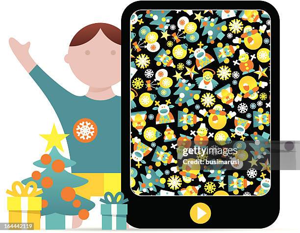 man and christmas items - pine background stock illustrations