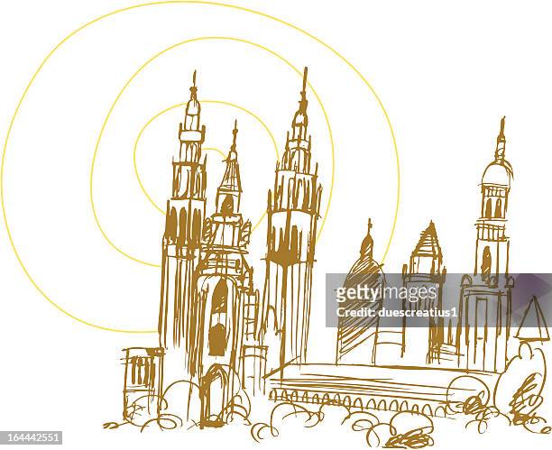 ilustrações, clipart, desenhos animados e ícones de catedral de santiago de compostela - santiago de compostela