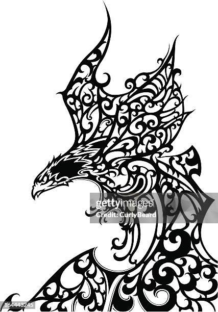 eagle tribal design - curly vector stock illustrations