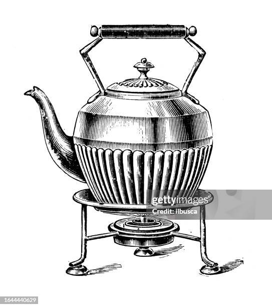 antique image from british magazine: kettle on stand - teapot stock illustrations