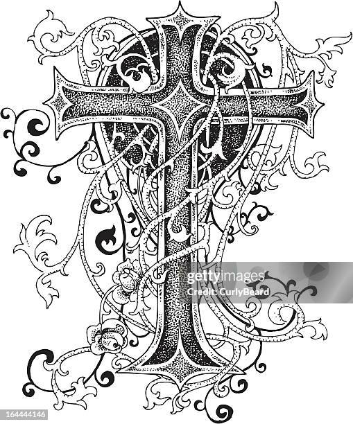 cross ornament design - curly cross stock illustrations