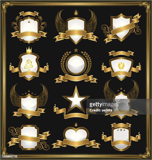 emblems in gold - plaque stock illustrations