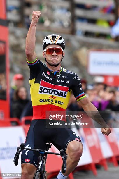 Remco Evenepoel of Belgium and Team Soudal - Quick Step celebrates at finish line as stage winner during the 78th Tour of Spain 2023, Stage 3 a...