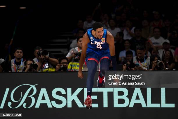 Tyrese Haliburton of USA during the FIBA Basketball World Cup Group C game between Greece and United States at Mall of Asia Arena on August 28, 2023...