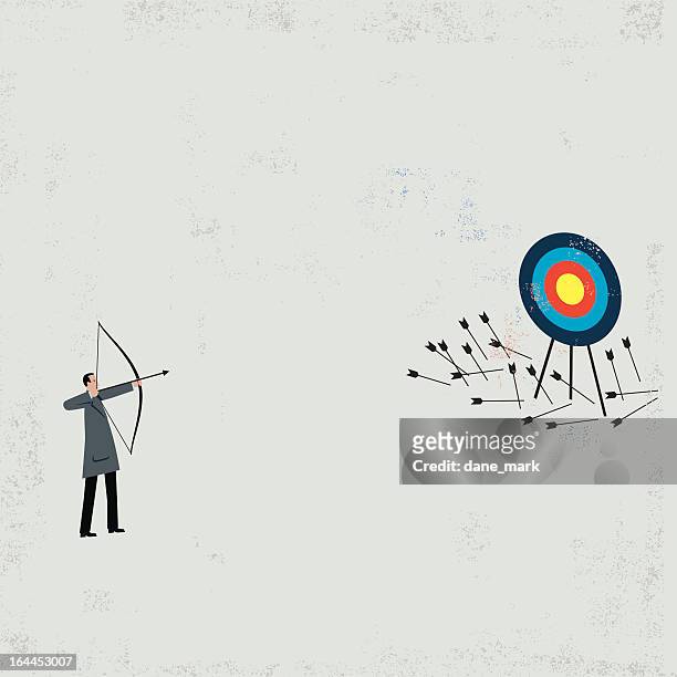 businessman shooting arrows - learning objectives stock illustrations