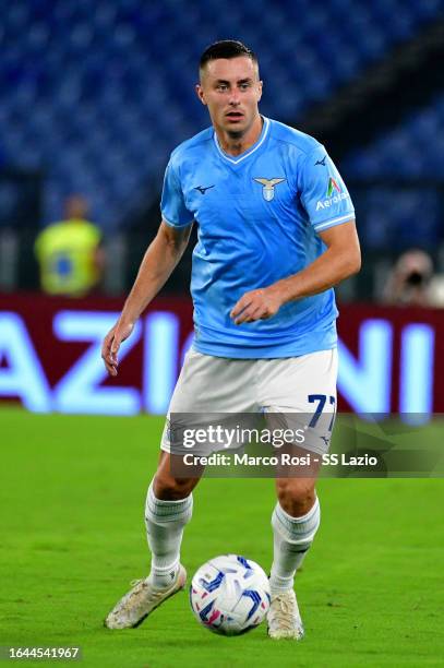 Adam Marusic of SS Lazio in action during the Serie A TIM match between SS Lazio and Genoa CFC at Stadio Olimpico on August 27, 2023 in Rome, Italy.