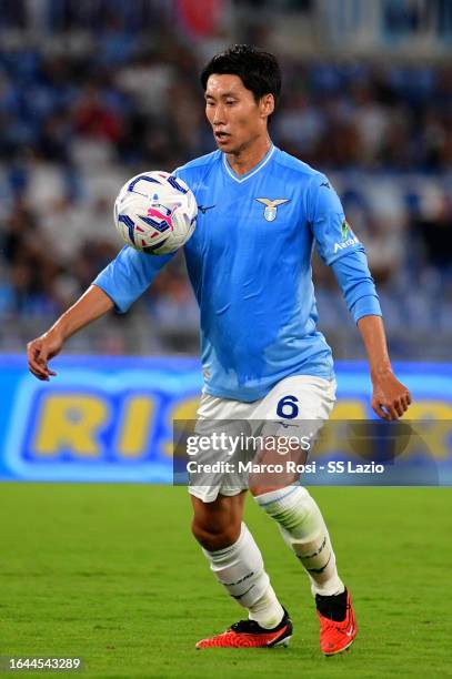 Daichi Kamada of SS Lazio in action during the Serie A TIM match between SS Lazio and Genoa CFC at Stadio Olimpico on August 27, 2023 in Rome, Italy.