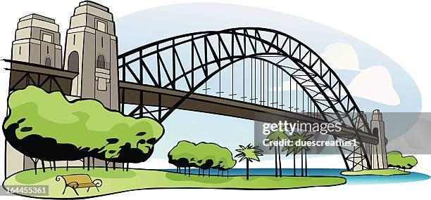 stockillustraties, clipart, cartoons en iconen met sydney harbor bridge - sydney australia