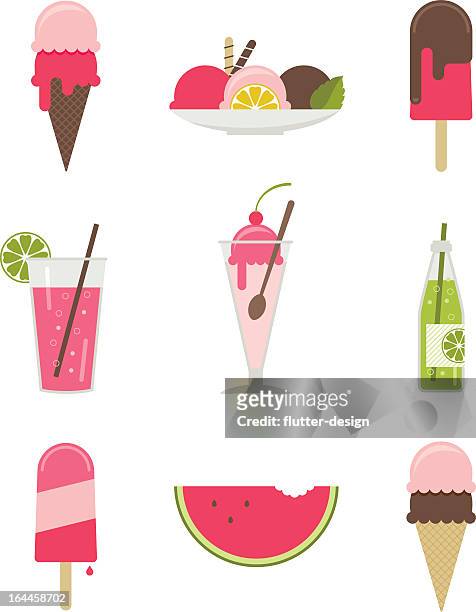 stockillustraties, clipart, cartoons en iconen met illustrations of various summertime desserts - ice cream sundae