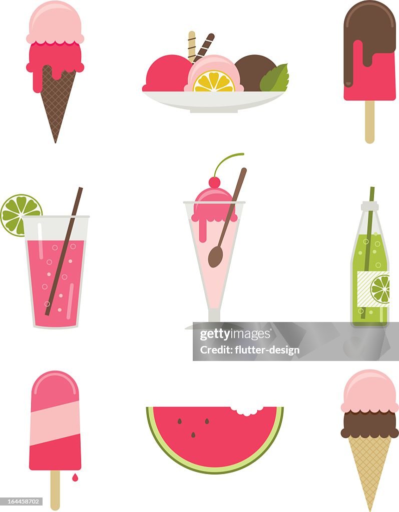 Illustrations of various summertime desserts